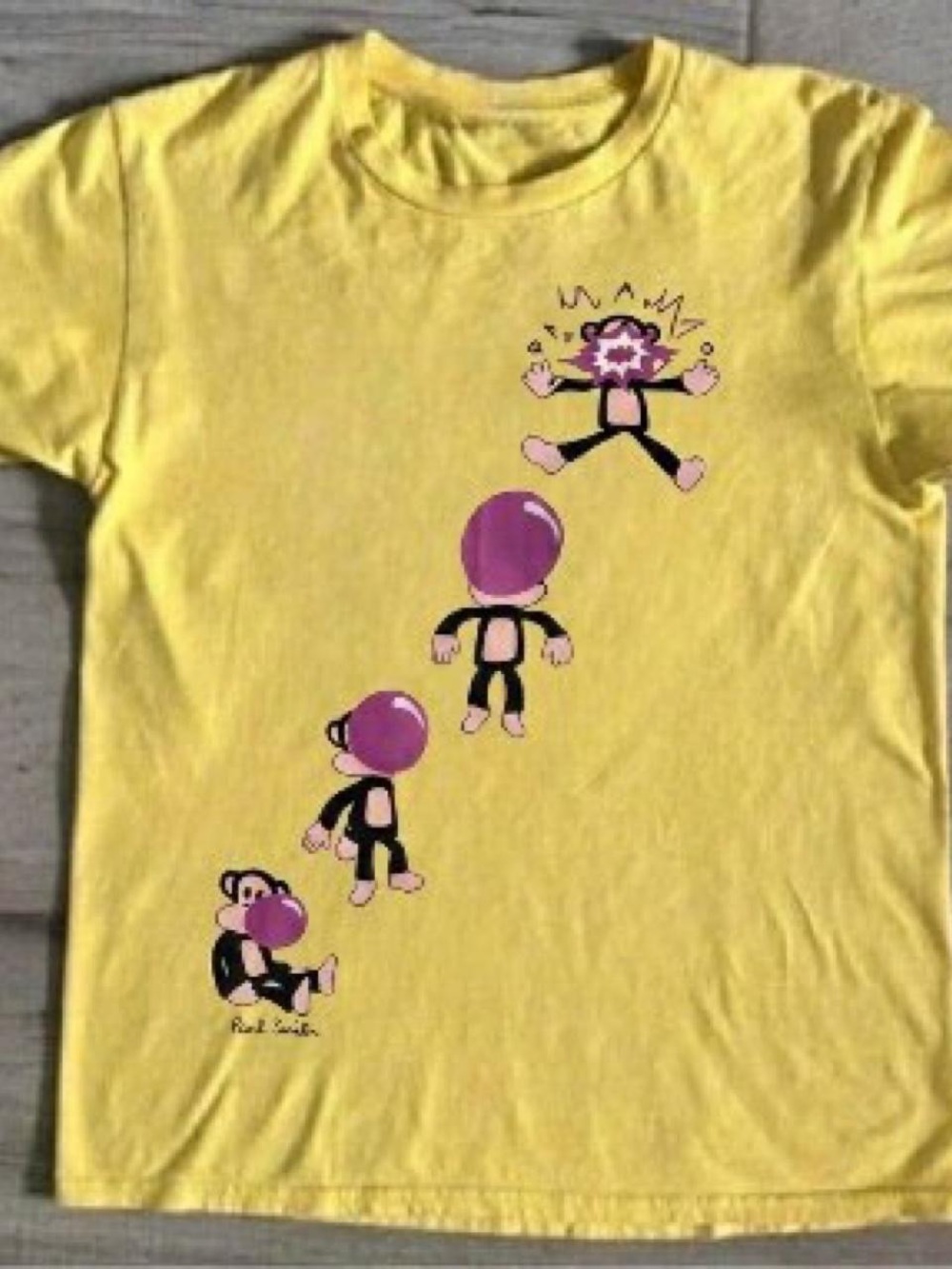 Gildan Yellow Tee with Pink Bubble-Head Characters